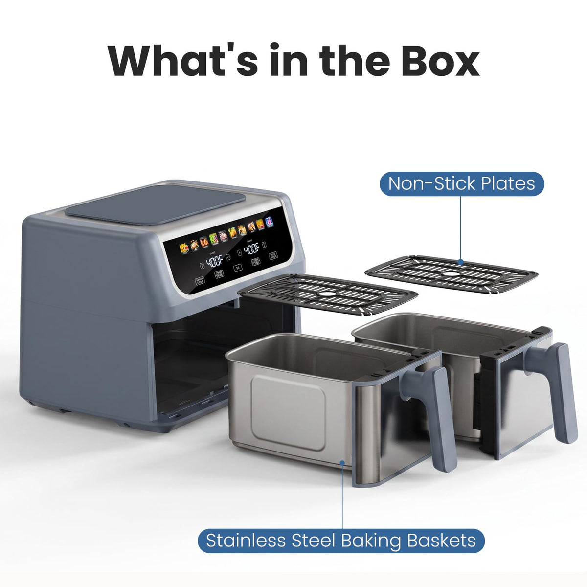OLIXIS Dual Air Fryers with 2 Baskets 9.5 Quarts Large Airfryer 10-in-1