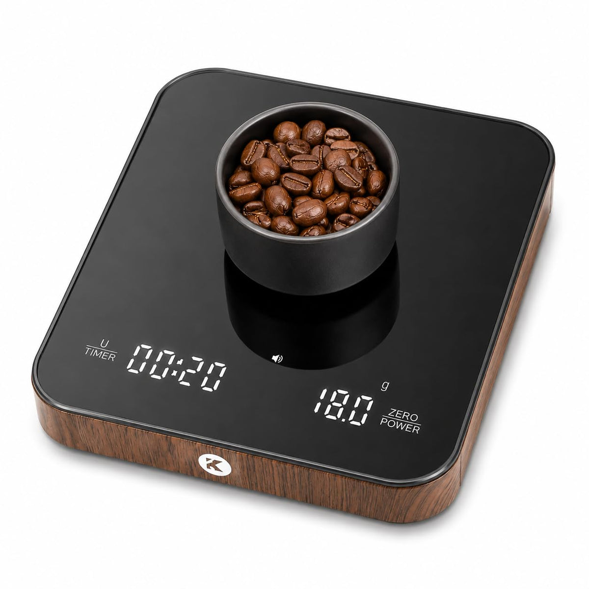 KitchenTour Coffee Scale with Timer, Small Espresso Scale 0.1g/2kg, Wood