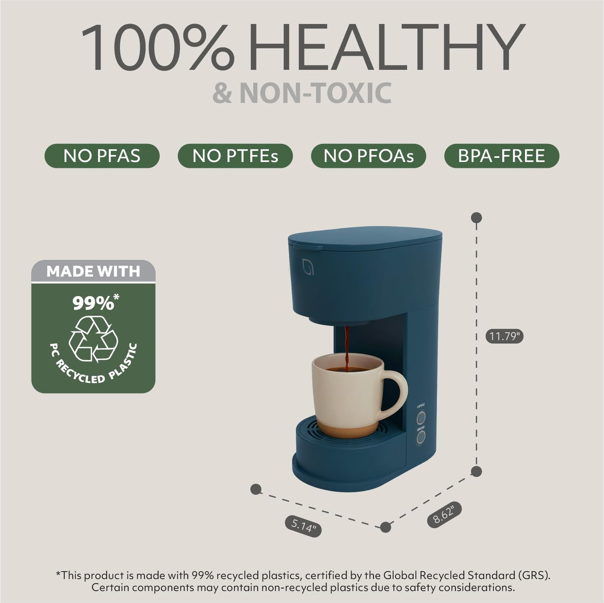 WILLOW K-Cup Coffee Maker, Single Serve Coffee Maker with 6 to 12oz Brew Size & Strong Brew Option, Single Cup Coffee maker made with 99% PCR Recycled Plastics, Coffee Machine