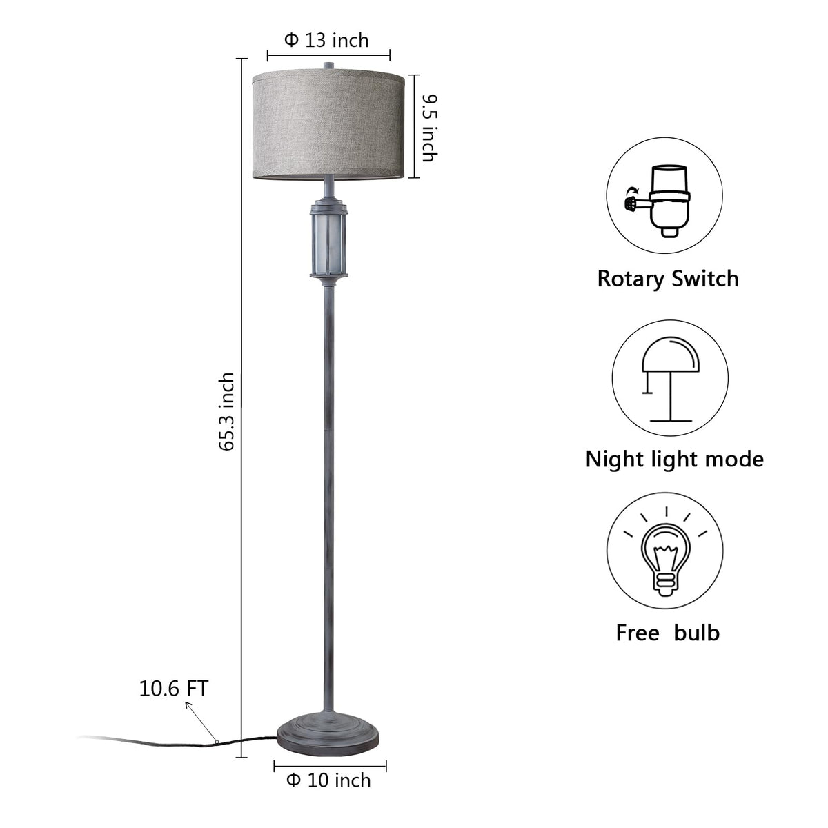 AIEAMPDO 65'' Farmhouse Floor Lamp for Living Room with 2 Light Sources