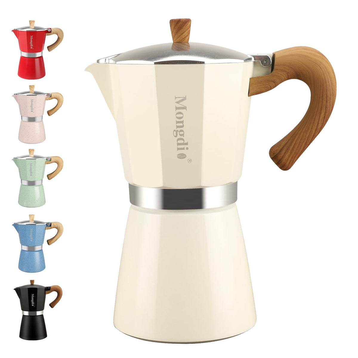 Mongdio Stovetop Espresso Maker Moka Pot, Cuban Coffee Maker Stove Top Coffee Maker Moka Italian Espresso Greca Coffee Maker Brewer Percolator, 6 Espresso Cups, 10 oz - Black