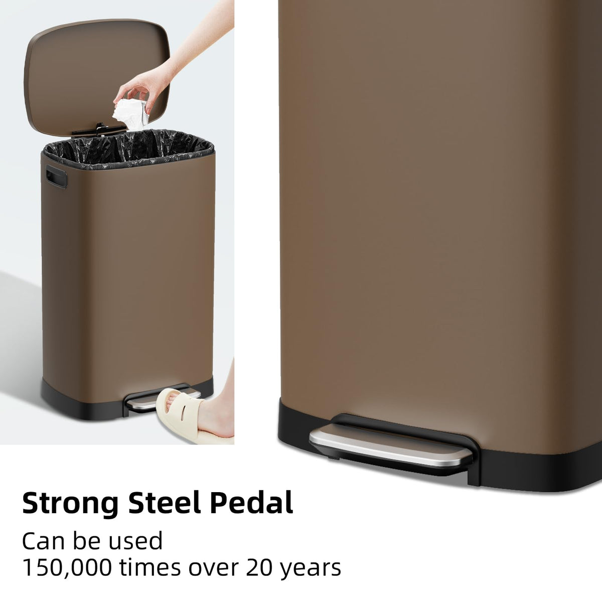KdbK Kitchen Trash Can with Lid, 13 Gal Stainless Steel Pedal Garbage Can