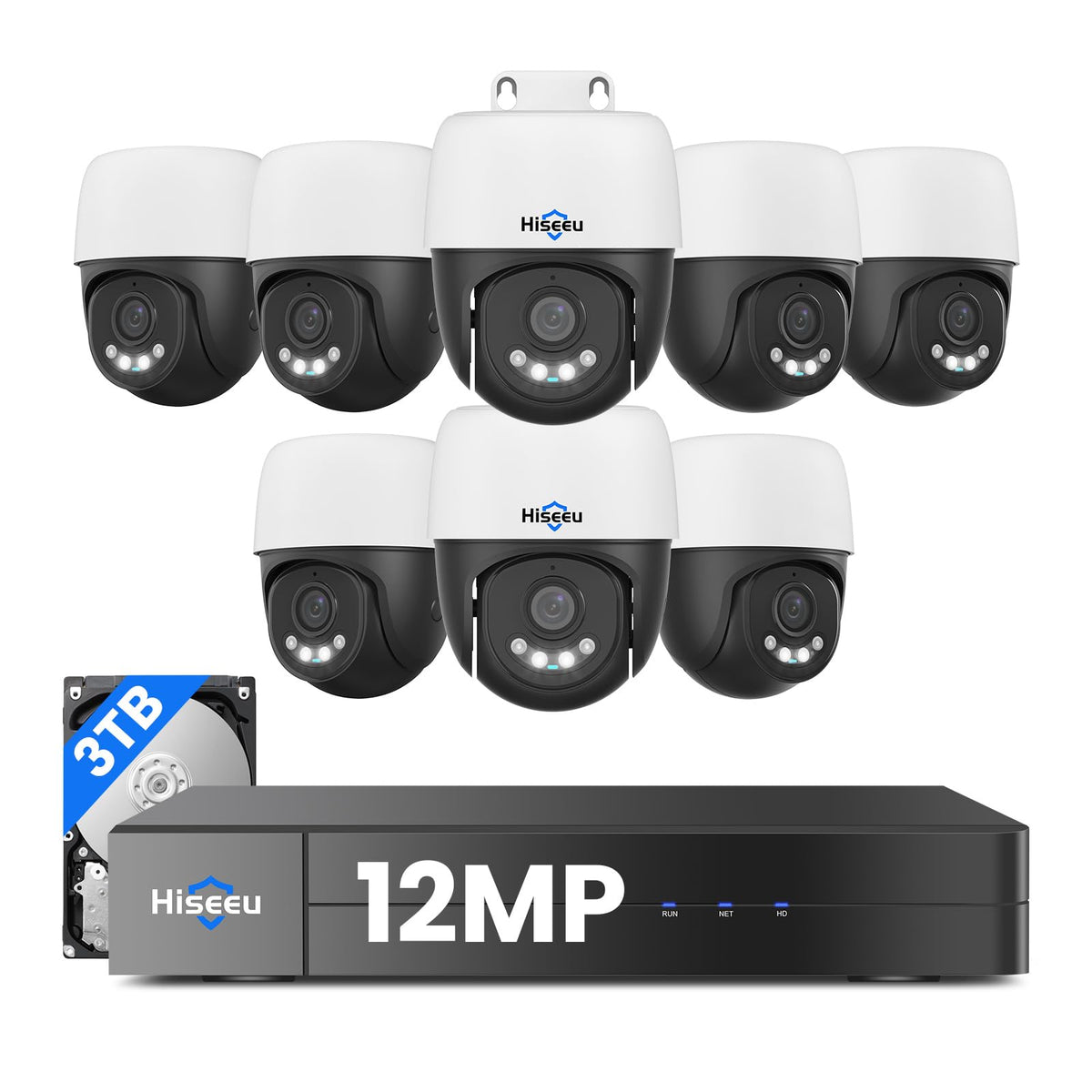 【Human Track】Hiseeu 4K PoE PTZ Security Camera System, 6pcs 5MP PTZ Cameras