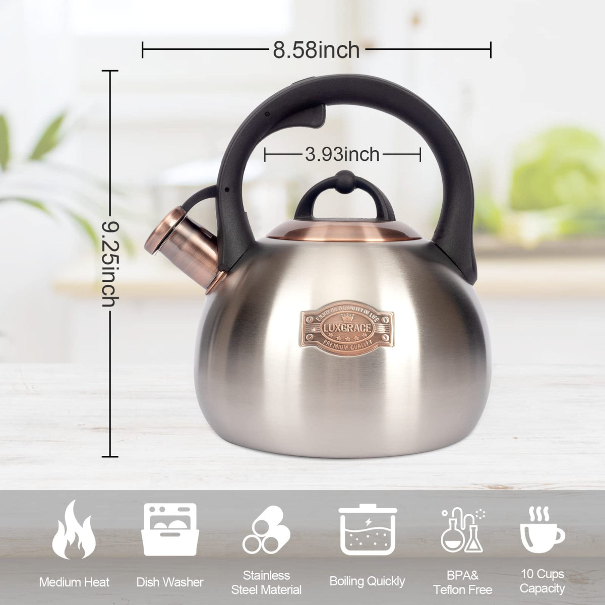 Tea Kettle for Stovetop, Food Grade Stainless Steel Water Kettle, Tea Pot for Home & Kitchen, 3.1 Quart