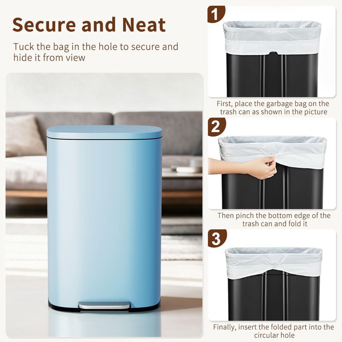 PayLessHere | 13G Trash Can with Lid | Steel | Removable Inner Bucket