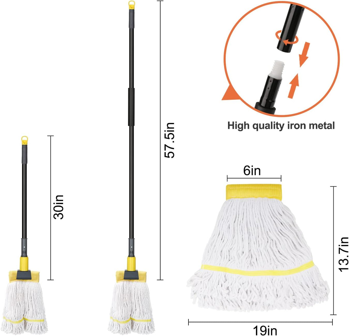 KeFanta Commercial Mop Heavy Duty Industrial Mop,60" String Wet Cotton Mops