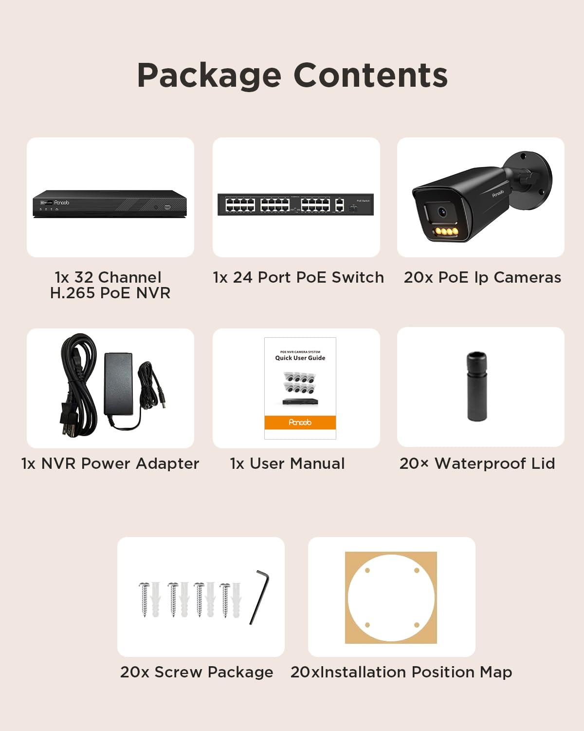 PoE 32 Channel Security Camera System with 8TB HDD, PB65A2032-5MD