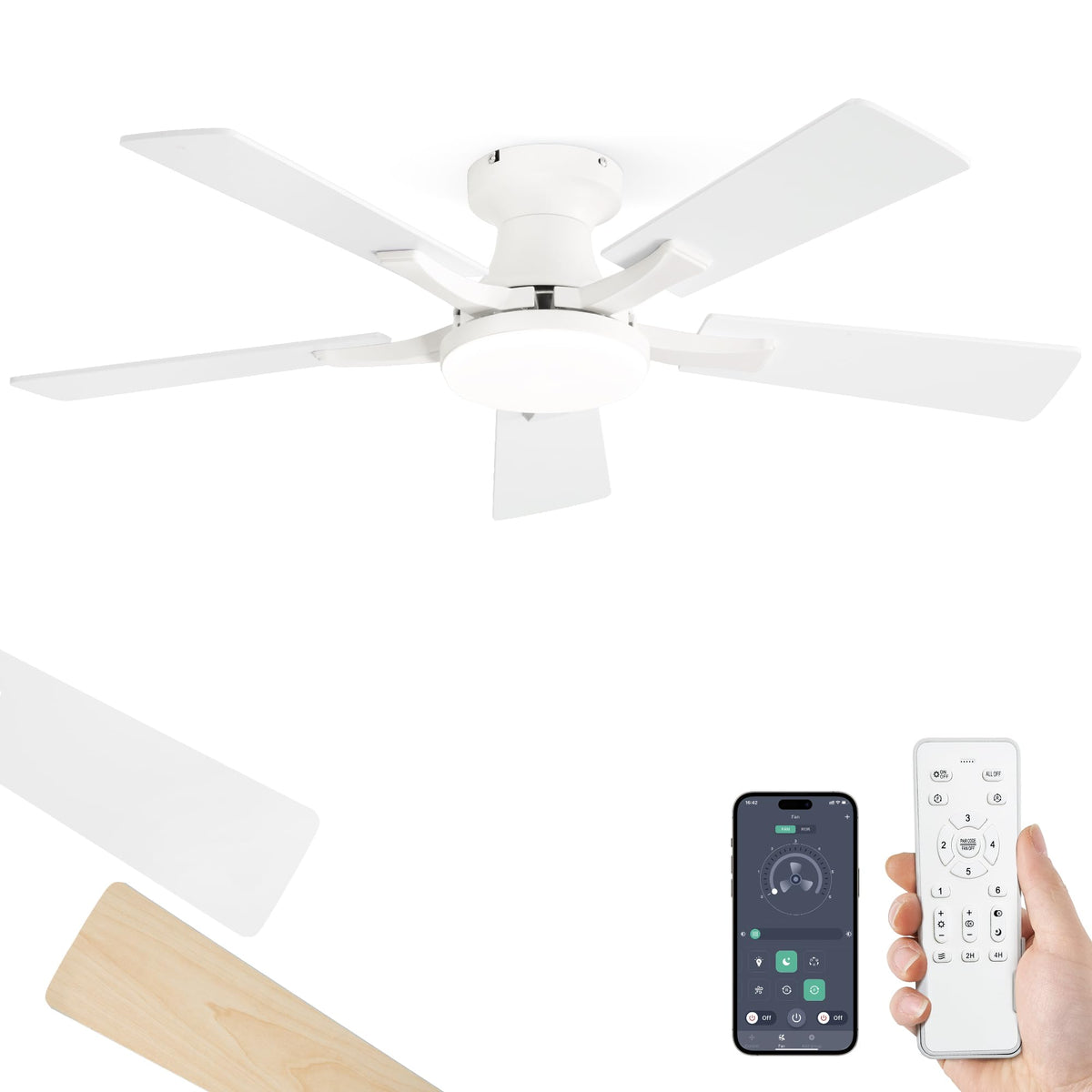 ZMISHIBO 52 Inch Ceiling Fans with Lights, Remote&App Control, Flush Mount