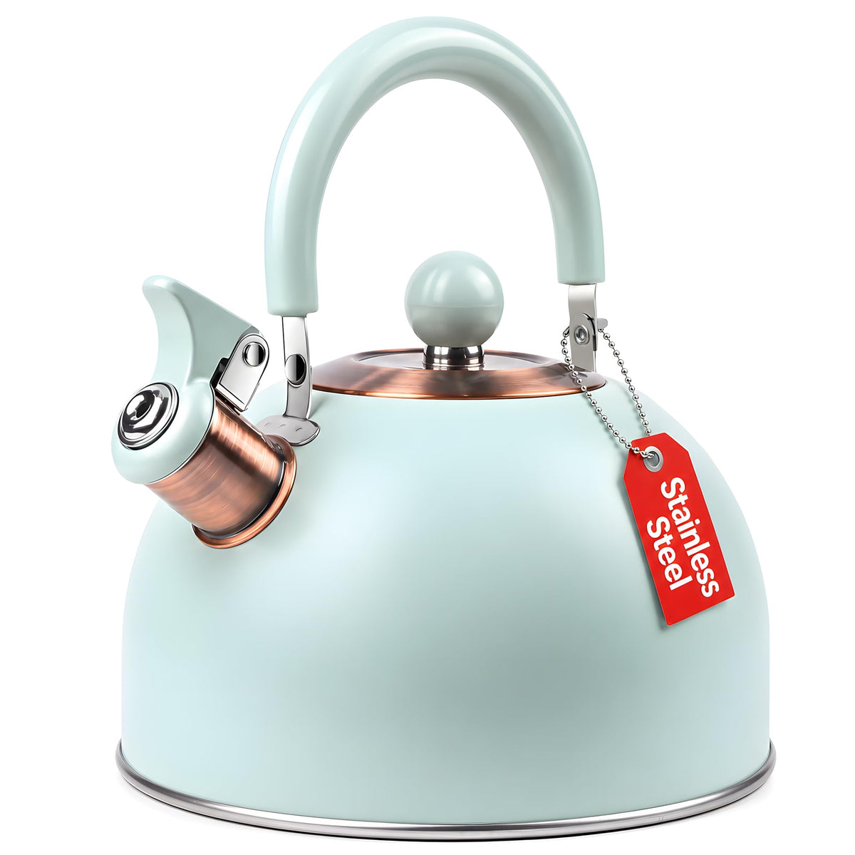 2.6 Quart Yellow Whistling Tea Kettle, Multiple Color Available, Stainless Steel Stovetop Teapot with Cool-Touch Handle, Loud Whistle, Induction Compatible for Gas, Electric & Glass Cooktops