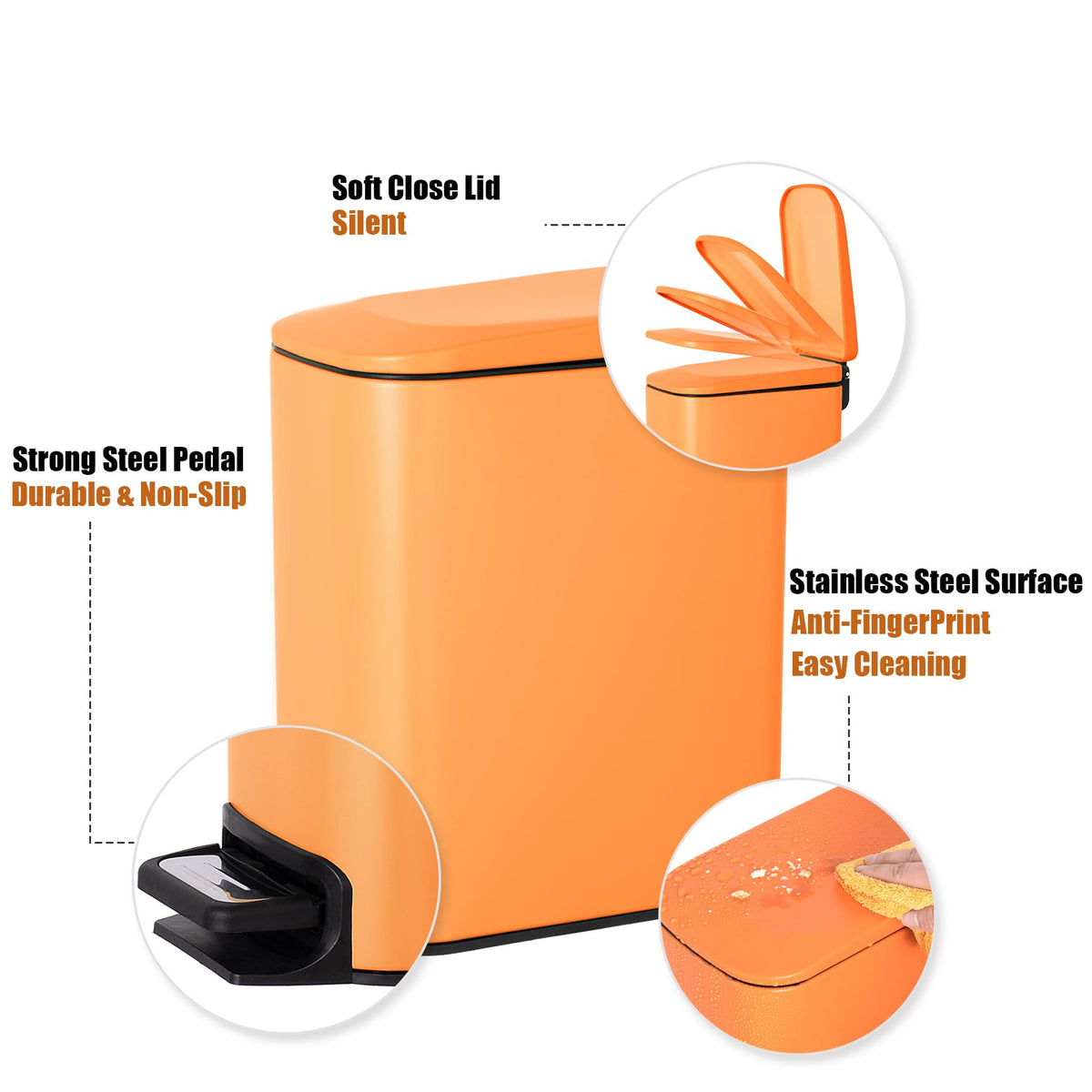 Cesun Small Bathroom Trash Can with Lid, 1.6 Gal, Soft Close, Matte Black