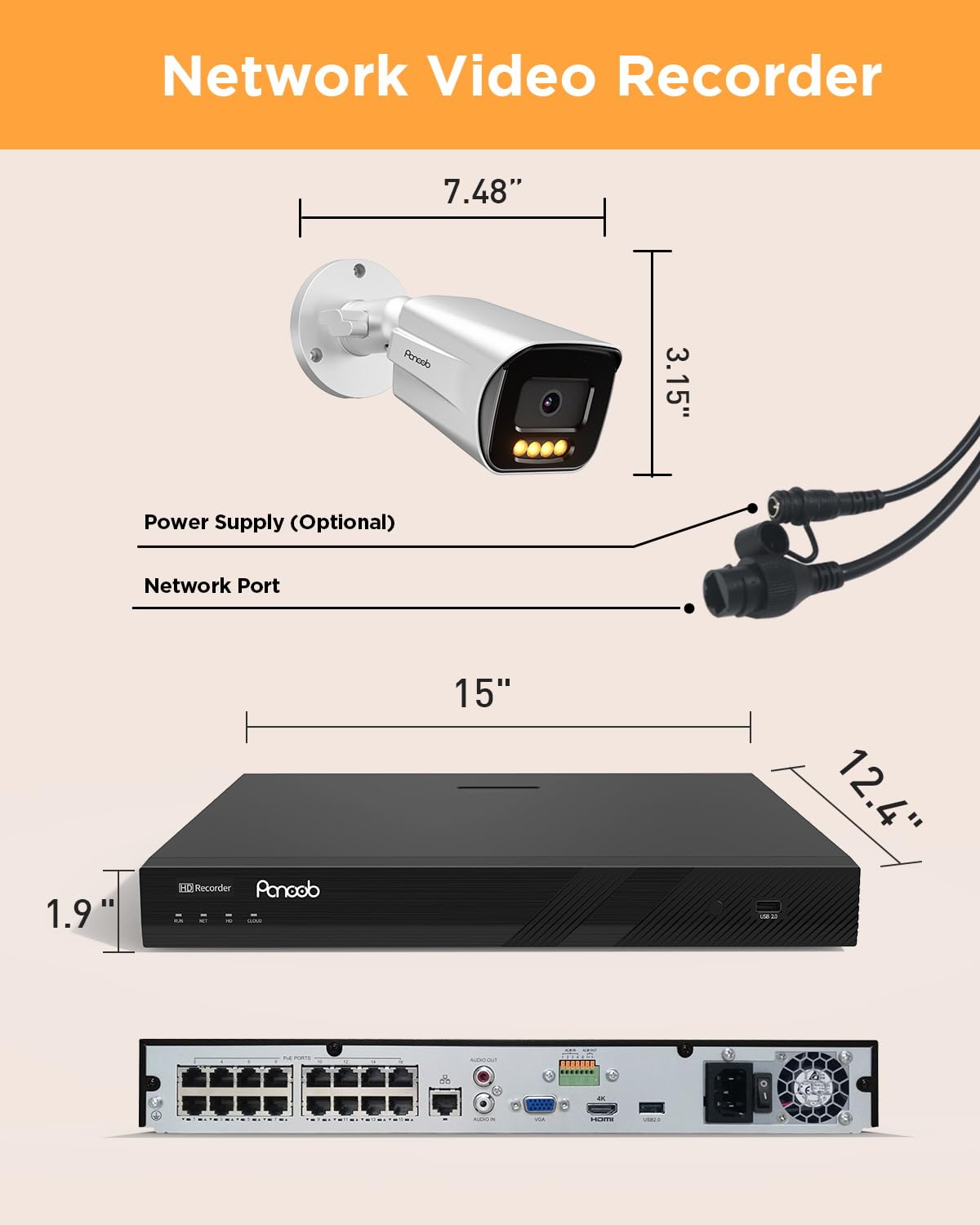 PoE 32 Channel Security Camera System with 8TB HDD, PB65A2032-5MD