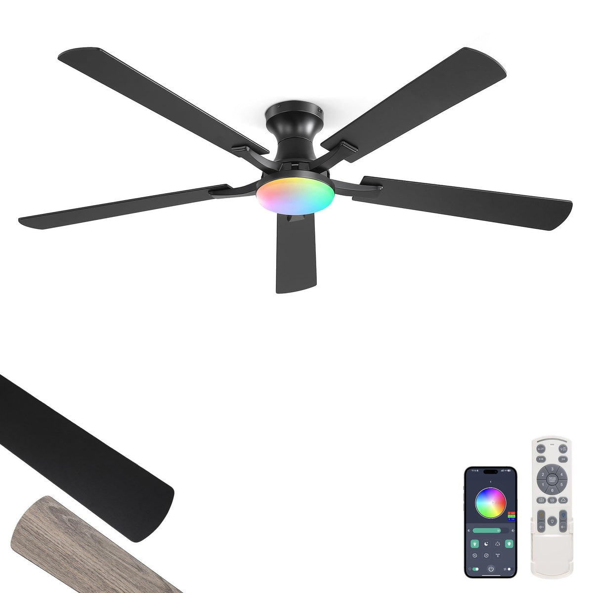 ZMISHIBO 52 Inch Ceiling Fans with Lights, Remote&App Control, Flush Mount