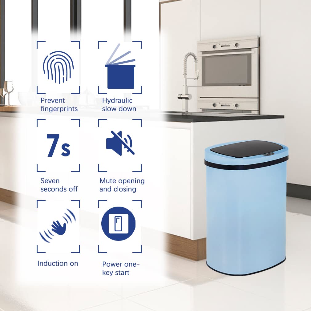 BestOffice | 13 Gallon Stainless Steel Trash Can with Lid | Steel
