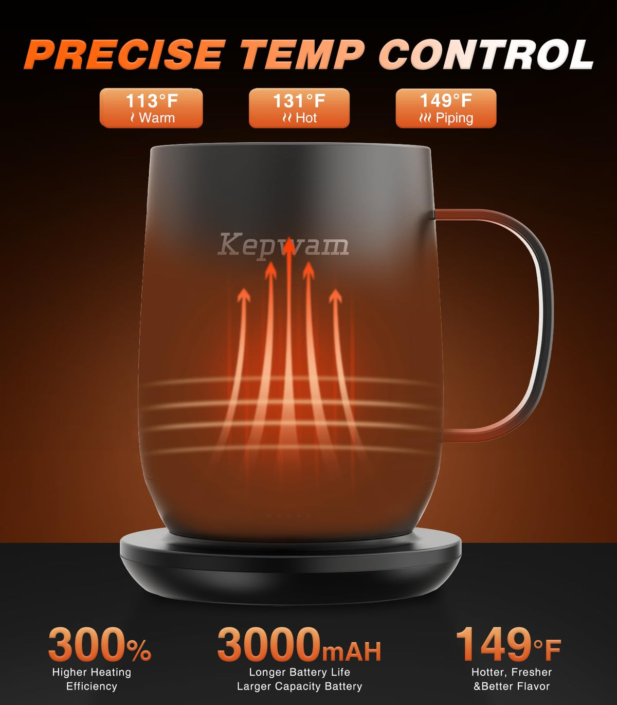 Kepwam Self-Heating Coffee Mug T2, 16oz Electric Heated Mug Hot Up to 149℉