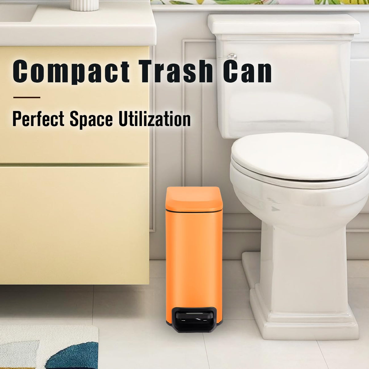 Cesun Small Bathroom Trash Can with Lid, 1.6 Gal, Soft Close, Matte Black
