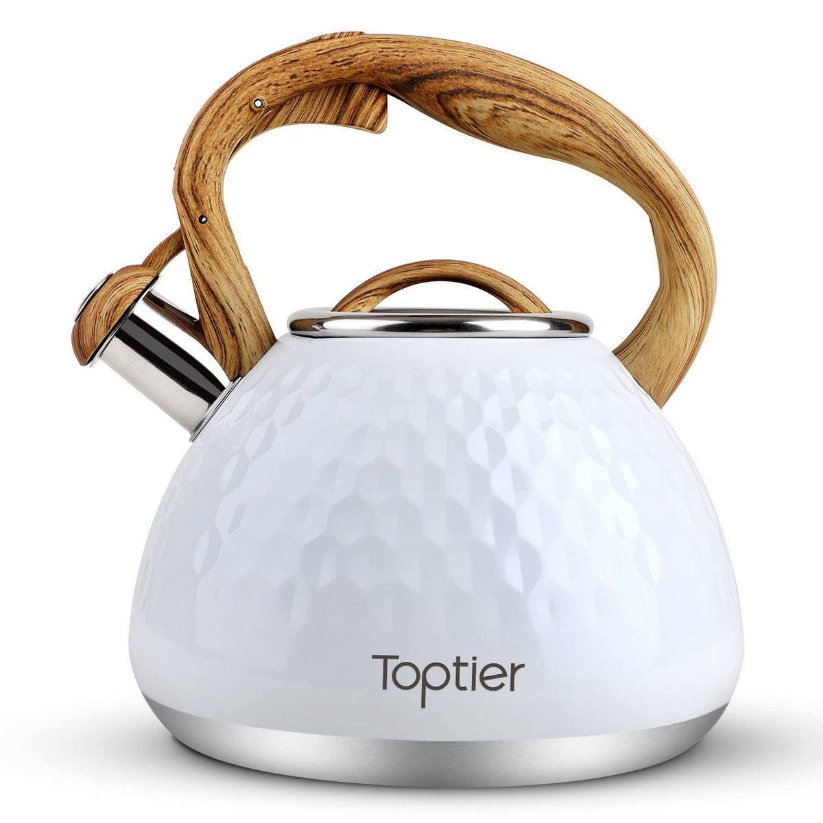 Tea Kettle, Toptier Teapot Whistling Kettle with Wood Pattern Handle Loud Whistle, Food Grade Stainless Steel Tea Pot for Stovetops Induction Water Kettle, 2.7-Quart Butterfly