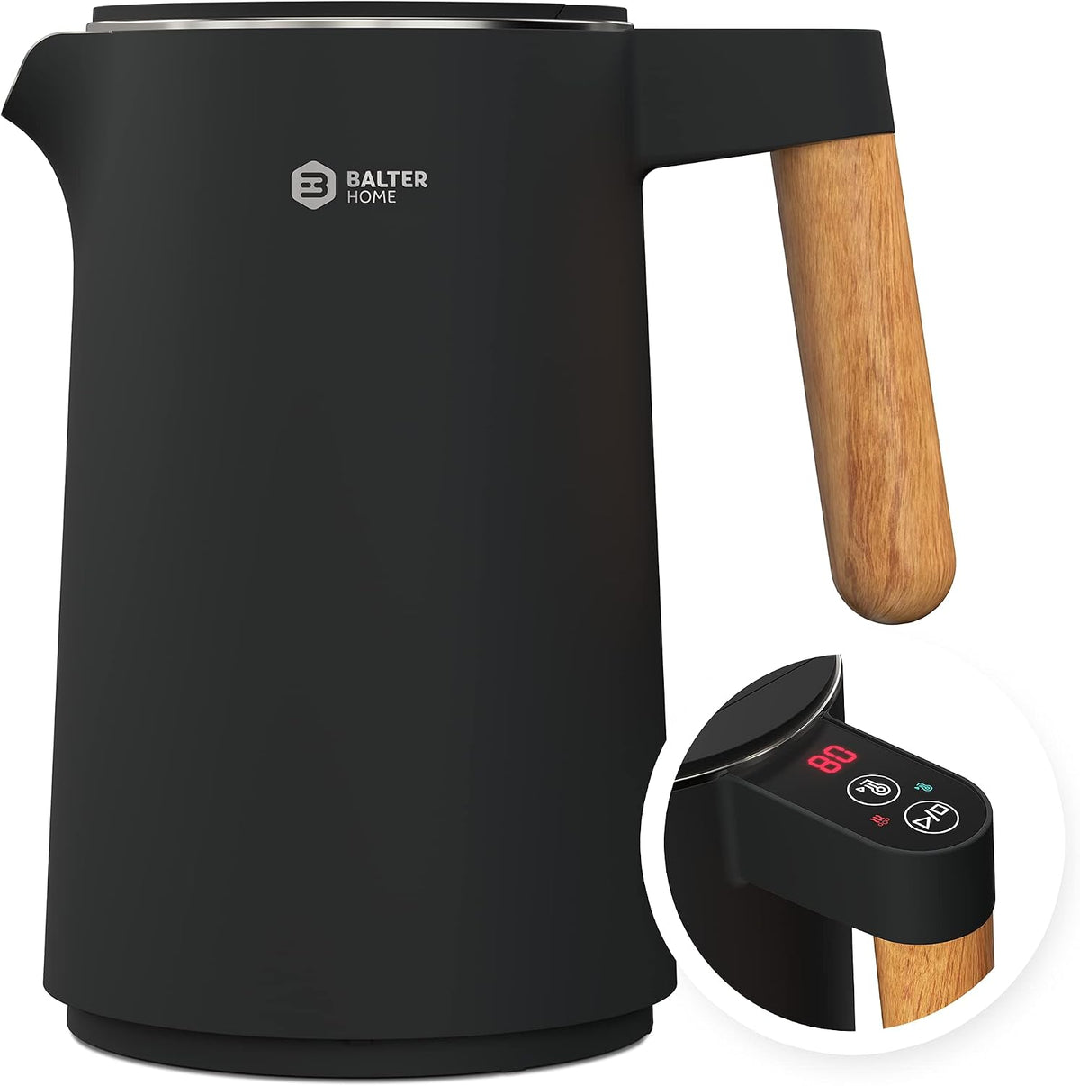 BALTER Electric Kettle with Temperature control, 113 °F – 212 °F, Tea pot, Stainless steel, double wall water kettle, BPA-free, 1.5 L, Black