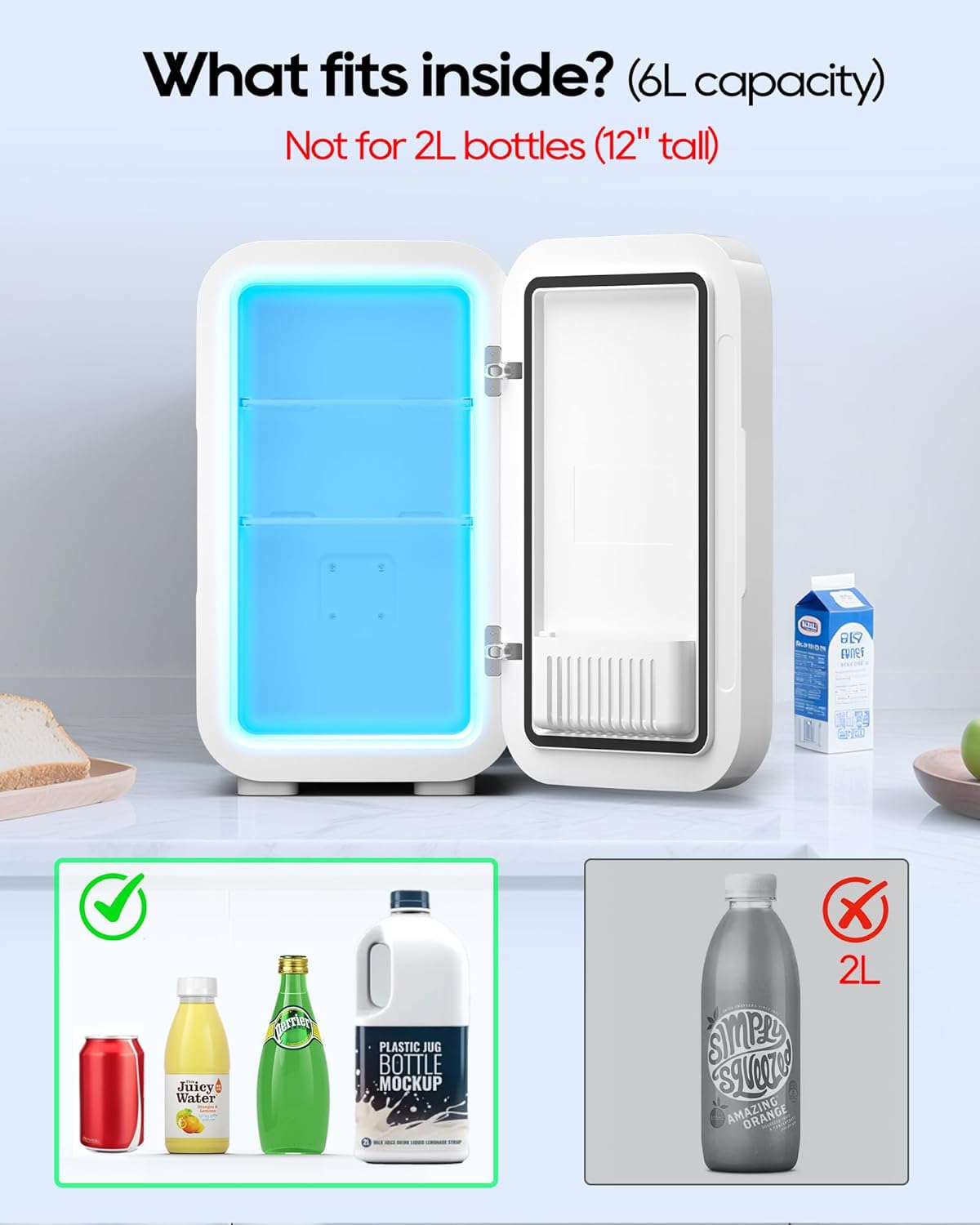 Mini Fridge,6 Liter / 8 Can Small Fridge for Bedroom, Car, Office