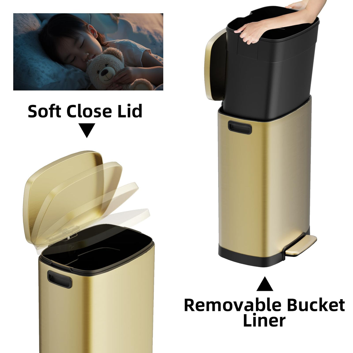 KdbK Kitchen Trash Can with Lid, 13 Gal Stainless Steel Pedal Garbage Can