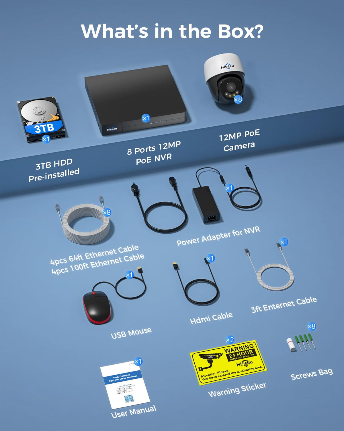 【Human Track】Hiseeu 4K PoE PTZ Security Camera System, 6pcs 5MP PTZ Cameras