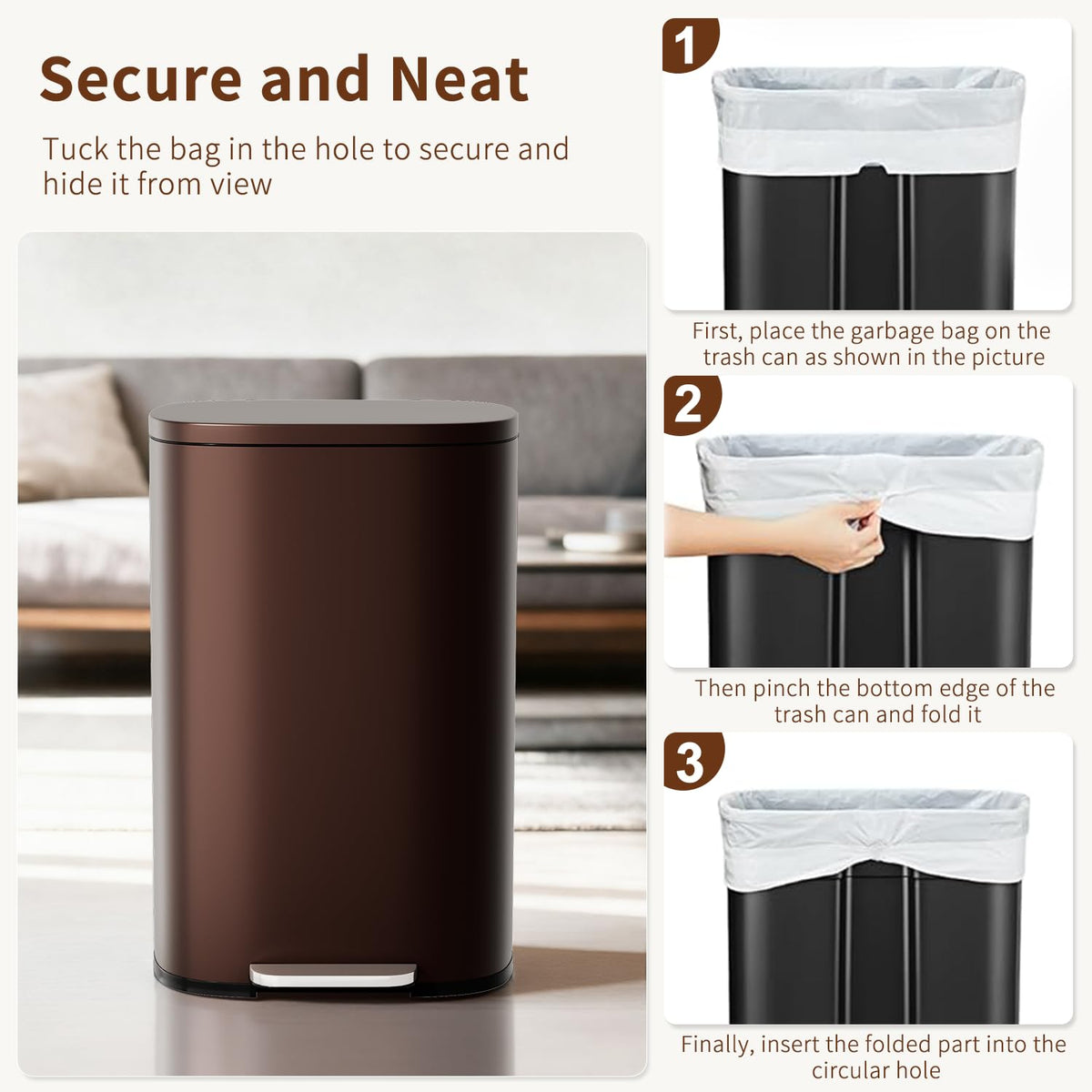 PayLessHere | 13G Trash Can with Lid | Steel | Removable Inner Bucket