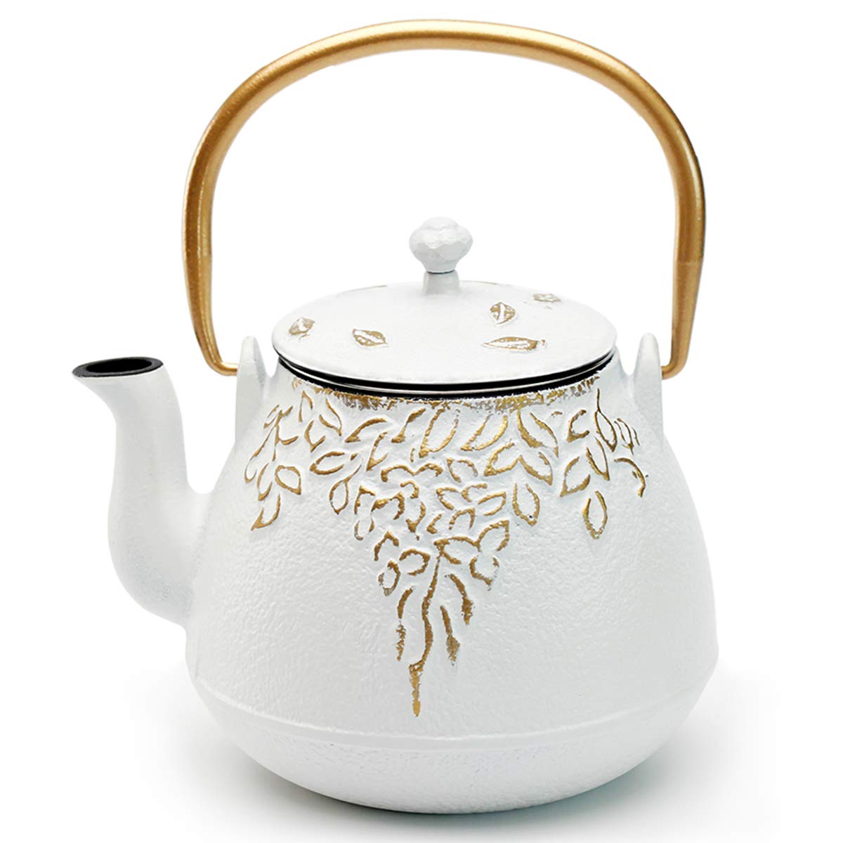 TOPTIER Japanese Teapot with Stainless Steel Infuser, Cast Iron Tea Kettle Stovetop Safe, Leaf Design Coated with Enameled Interior for 32 Ounce (950 ml), Light Green