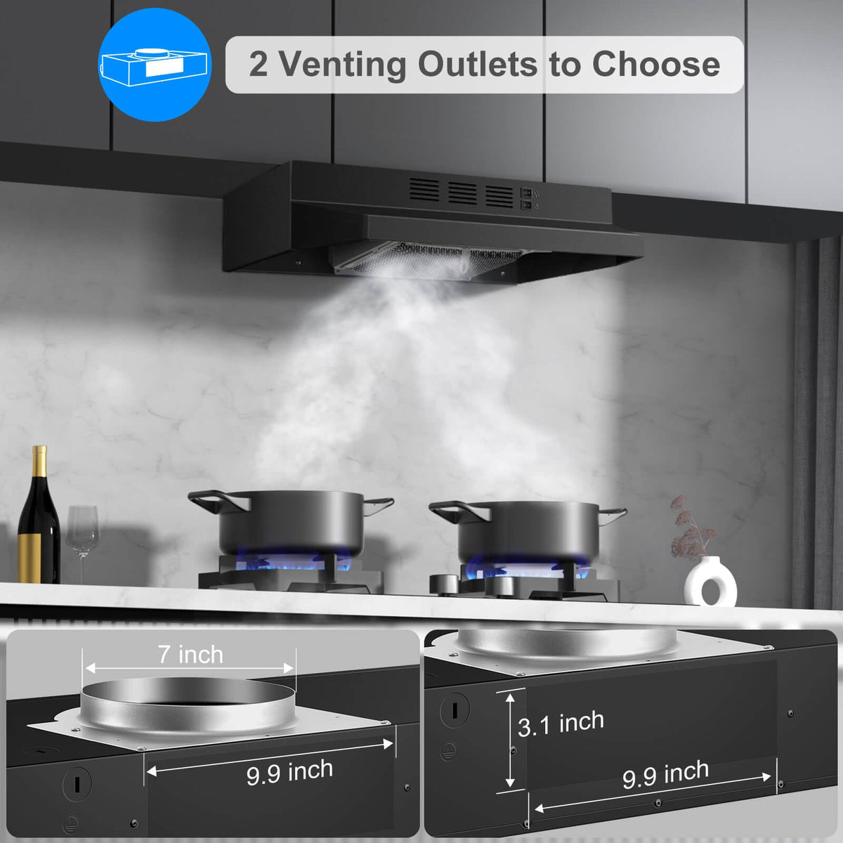 SNDOAS 30 inch Range Hood Ducted/Ductless Convertible Stainless Steel Range Hood Under Cabinet with Rocker Button Control,Vent Hood with LED Light,2 Speed Exhaust Fan,Under Cabinet Hood,Silver