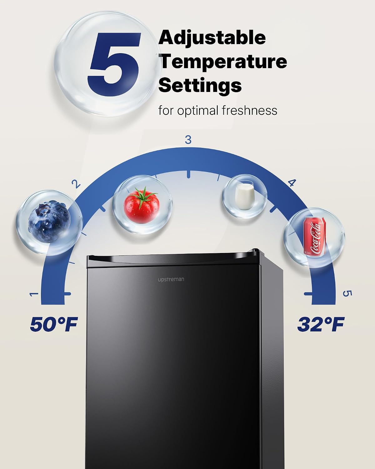 Upstreman 3.2 Cu.Ft Mini Fridge with Freezer, Black-BR321