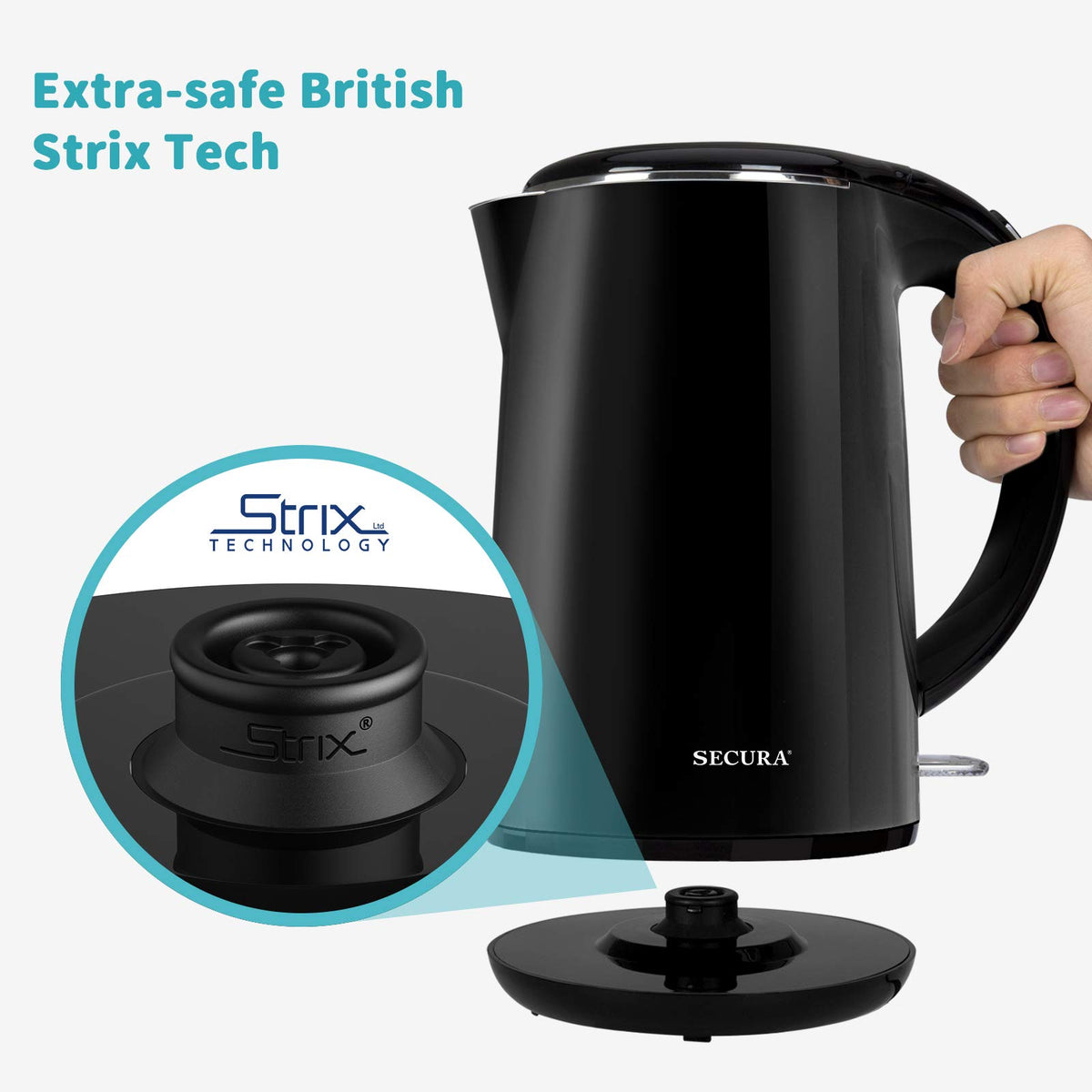 Secura Original Stainless Steel Double Wall Electric Water Kettle 1.8 Quart with Auto Shut-Off & Boil-Dry Protection, Dark Purple SWK-1701DP/HB-3227B