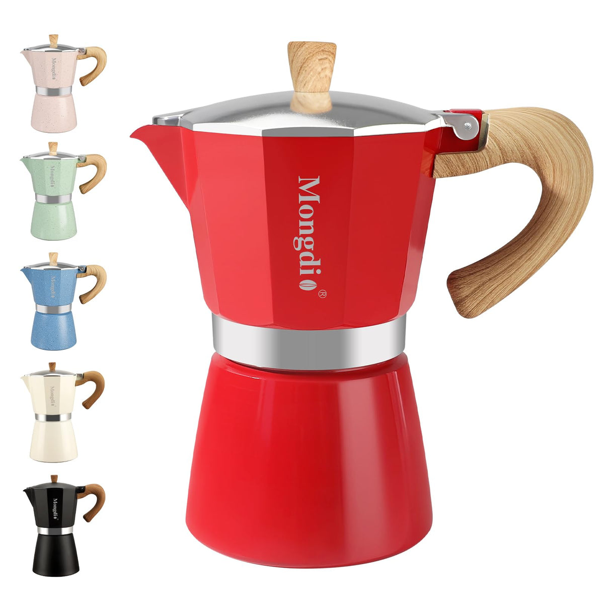 Mongdio Stovetop Espresso Maker Moka Pot, Cuban Coffee Maker Stove Top Coffee Maker Moka Italian Espresso Greca Coffee Maker Brewer Percolator, 6 Espresso Cups, 10 oz - Black