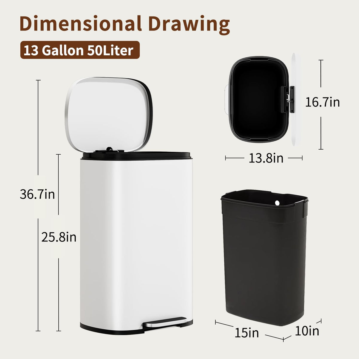 PayLessHere | 13G Trash Can with Lid | Steel | Removable Inner Bucket