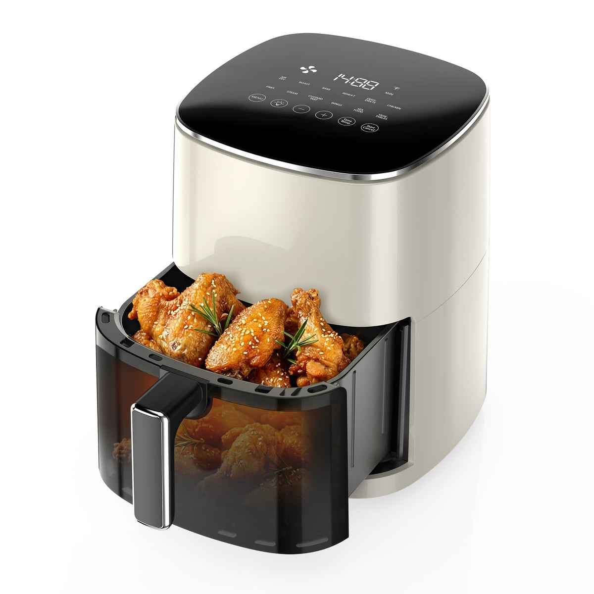 OLIXIS 12-in-1 Air Fryer 6.34 Quarts, Visable Airfryer with Window, 400°F, Roast, Reheat, Dehydrate, Bake, Steam, Fries, Custard, Chicken, Wings, Sea Food, Vegetabels, Grey