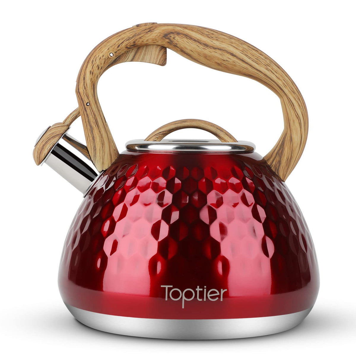 Tea Kettle, Toptier Teapot Whistling Kettle with Wood Pattern Handle Loud Whistle, Food Grade Stainless Steel Tea Pot for Stovetops Induction Water Kettle, 2.7-Quart Butterfly