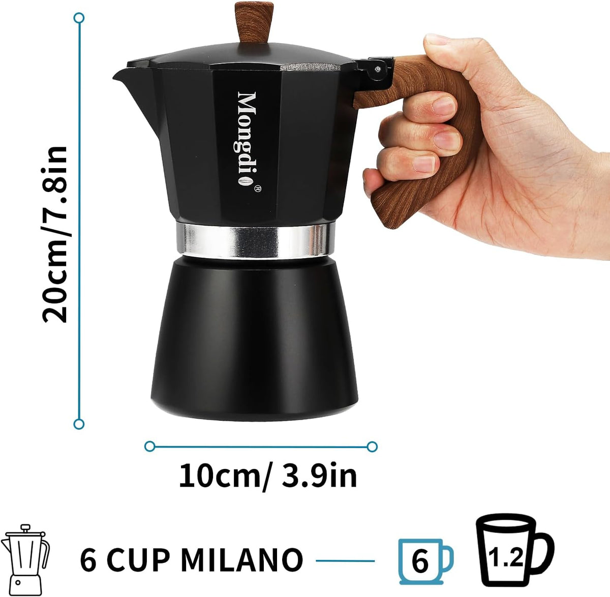 Mongdio Stovetop Espresso Maker Moka Pot, Cuban Coffee Maker Stove Top Coffee Maker Moka Italian Espresso Greca Coffee Maker Brewer Percolator, 6 Espresso Cups, 10 oz - Black