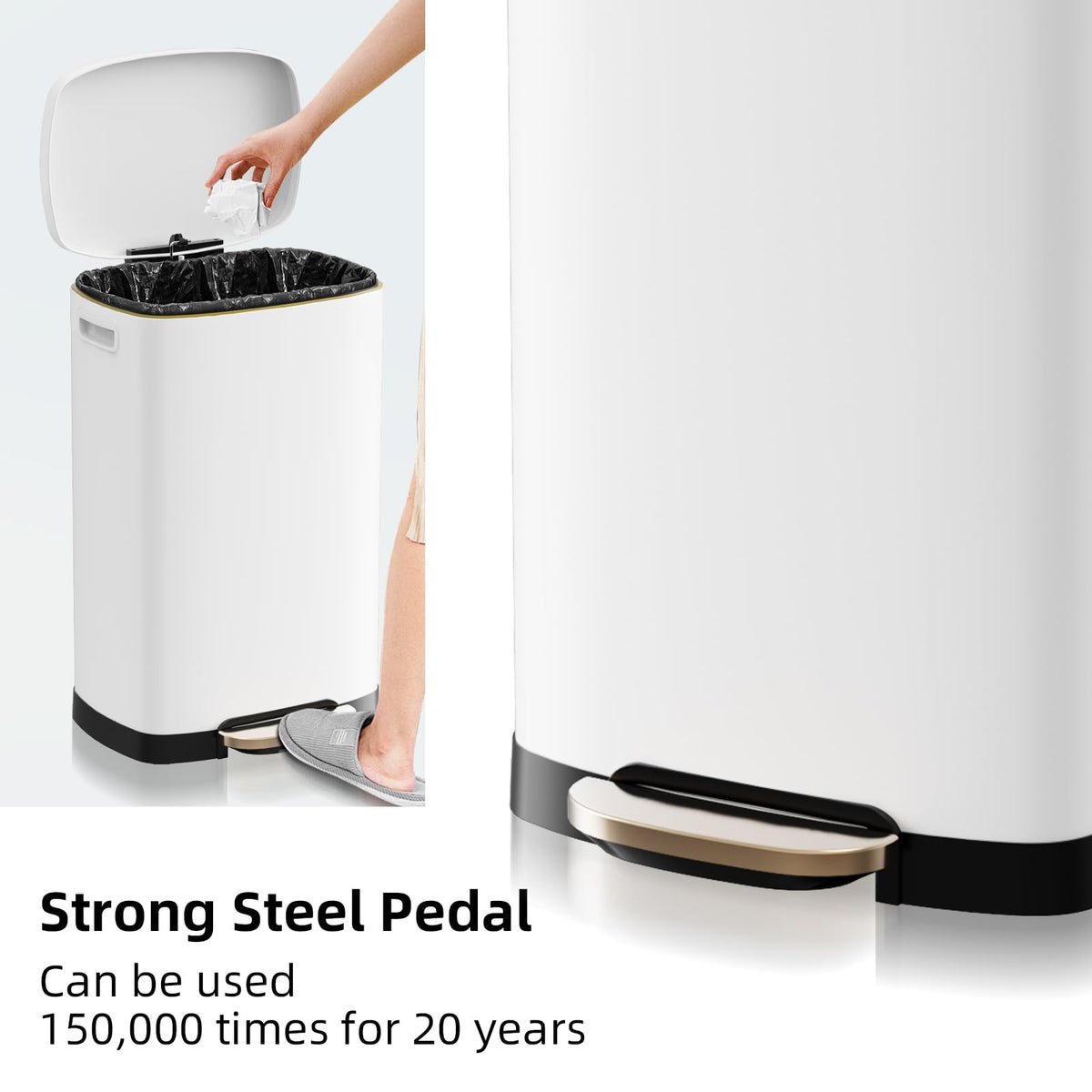 KdbK Kitchen Trash Can with Lid, 13 Gal Stainless Steel Pedal Garbage Can