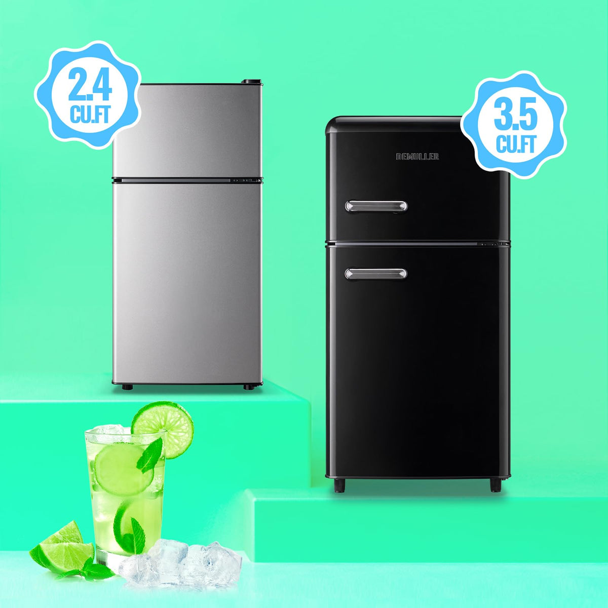 45L Personal Double‑Door Mini Fridge With Freezer, Pink