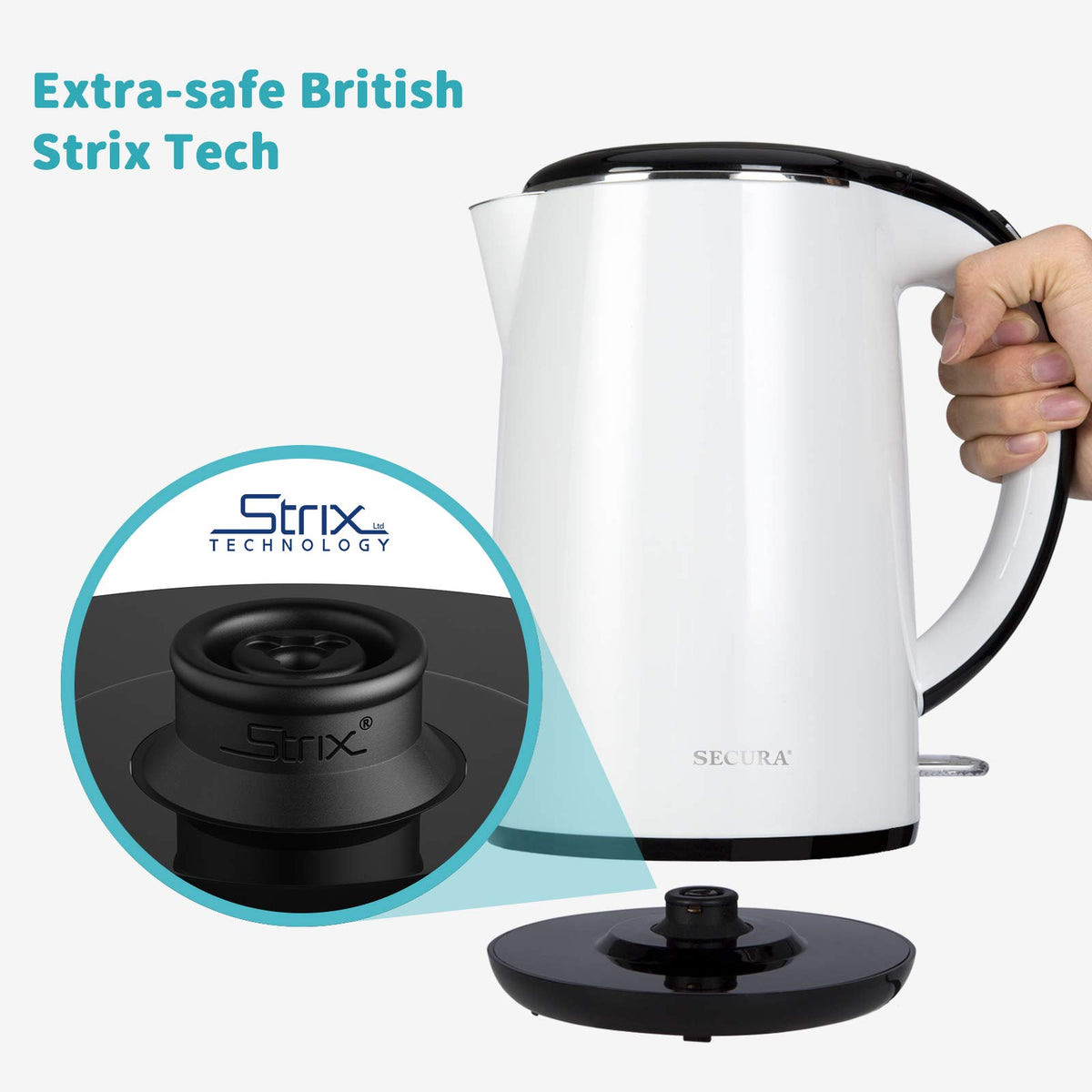 Secura Original Stainless Steel Double Wall Electric Water Kettle 1.8 Quart with Auto Shut-Off & Boil-Dry Protection, Dark Purple SWK-1701DP/HB-3227B