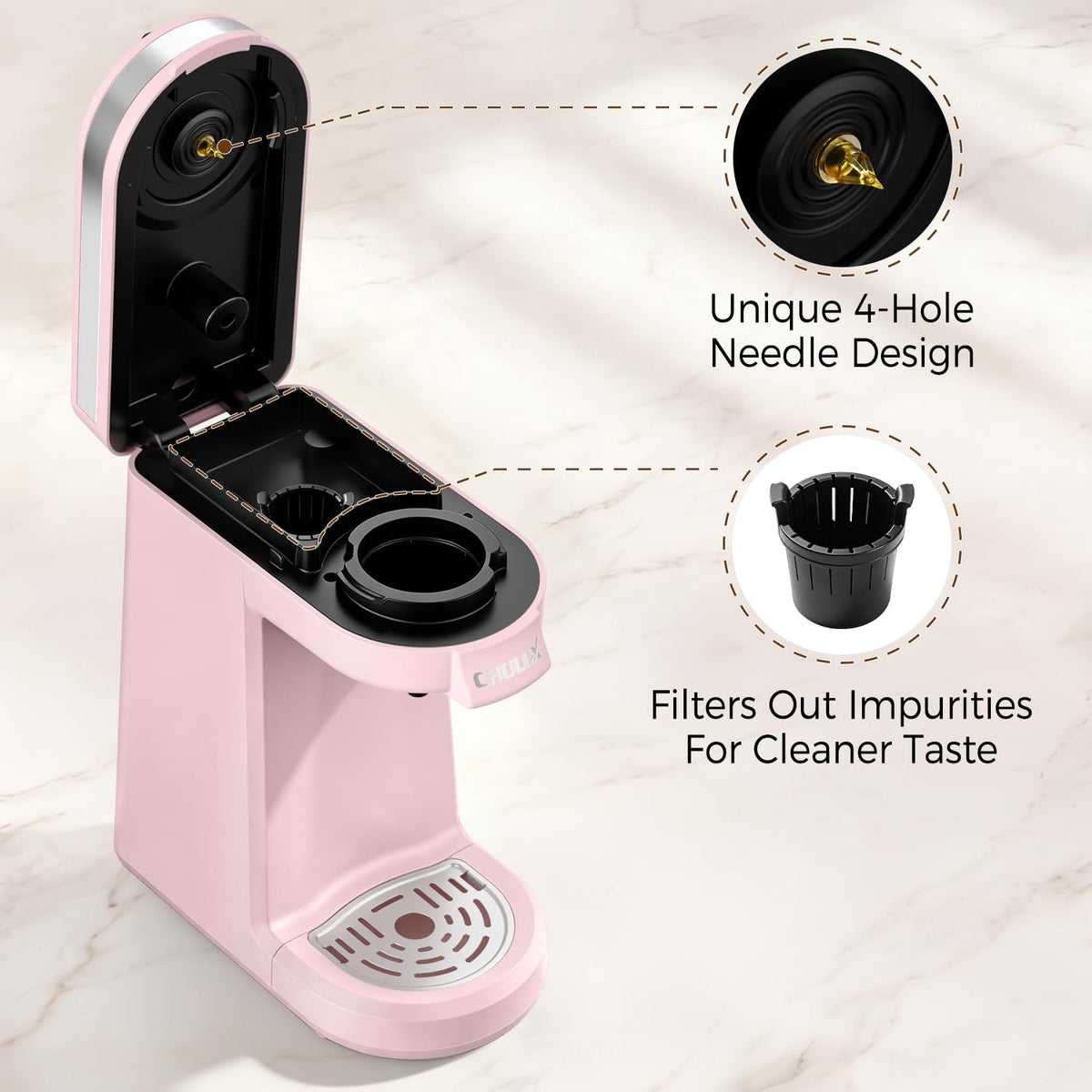CHULUX Single Serve Coffee Maker for K Cup Pod, Fast-Heating System, Black