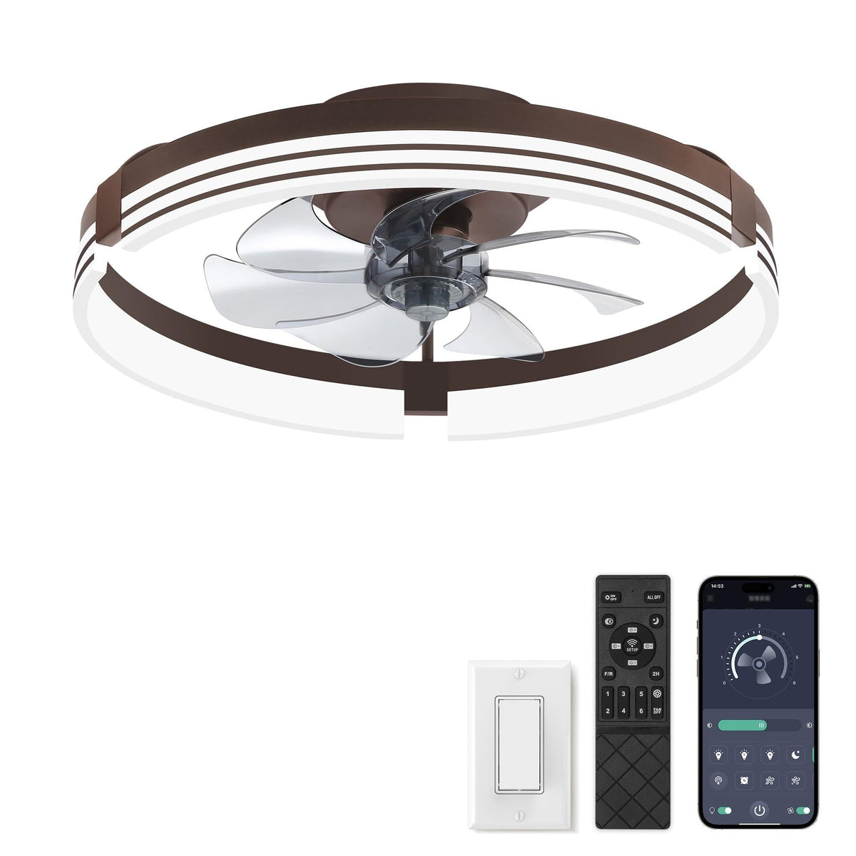 ZMISHIBO Low Profile Ceiling Fans with Lights and Remote, 20" Black