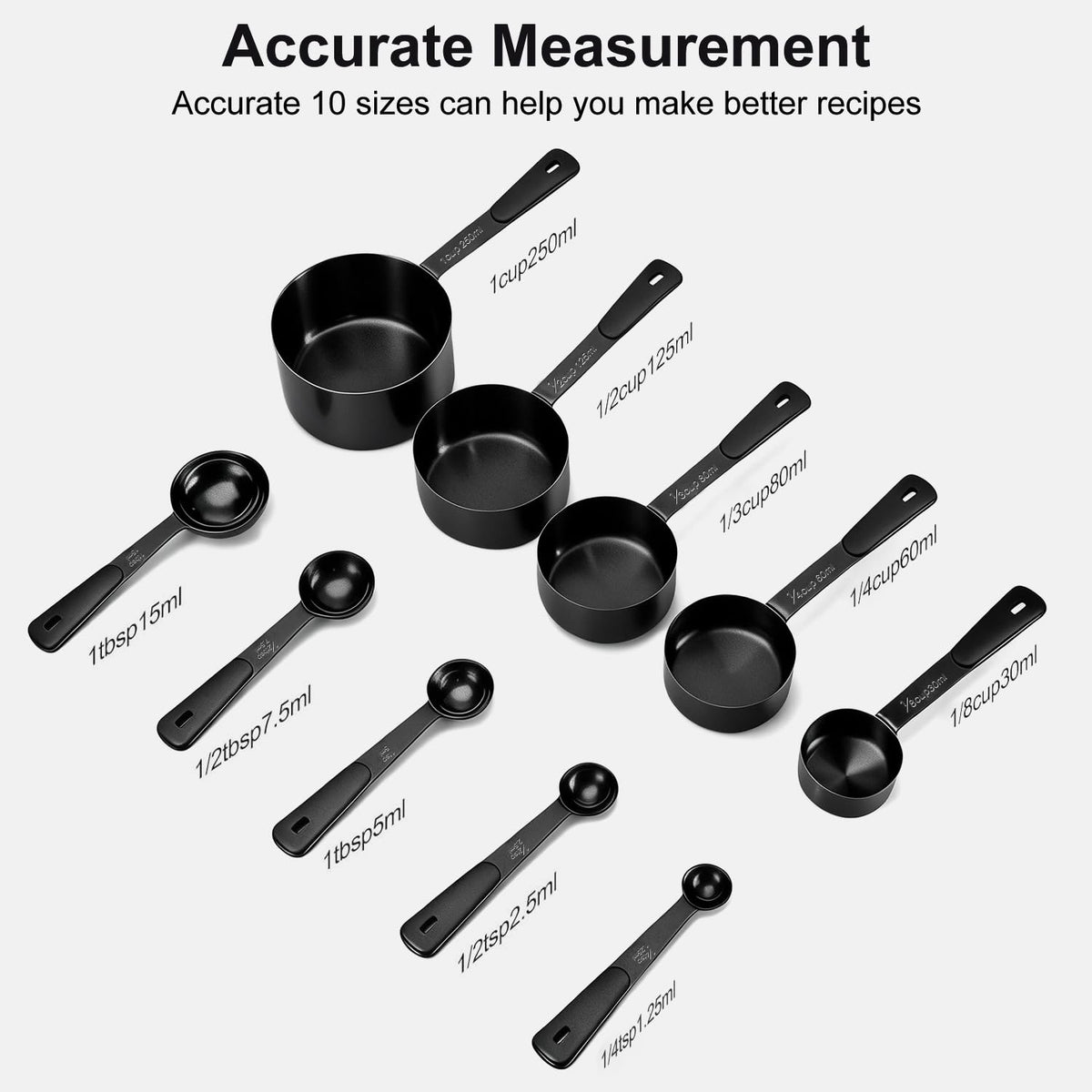 10-Pcs Stainless Steel Measuring Cups & Spoons Set, Colorful Handles