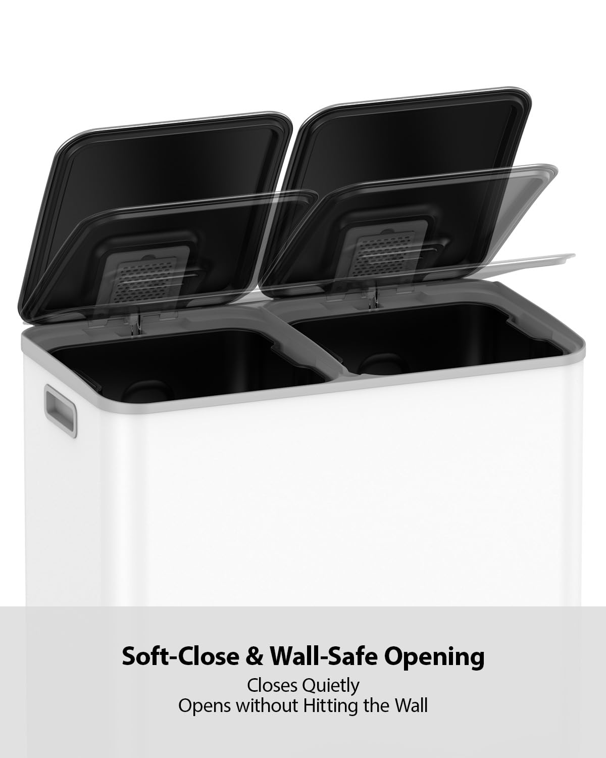 Lovewind Dual Trash and Recycling Bins for Kitchen, 2 * 11-Gallon Stainless Steel Double Trash Can, Step-On Garbage and Recycle Combo, Quiet Close, Pet-Proof, Compatible with 13-Gallon Bags, White