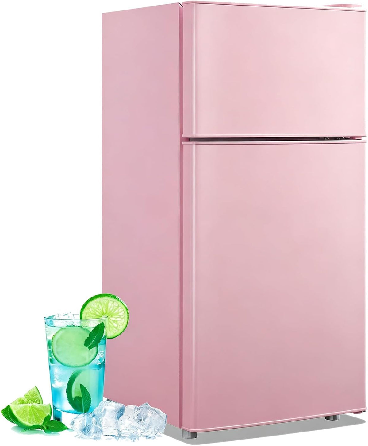 45L Personal Double‑Door Mini Fridge With Freezer, Pink