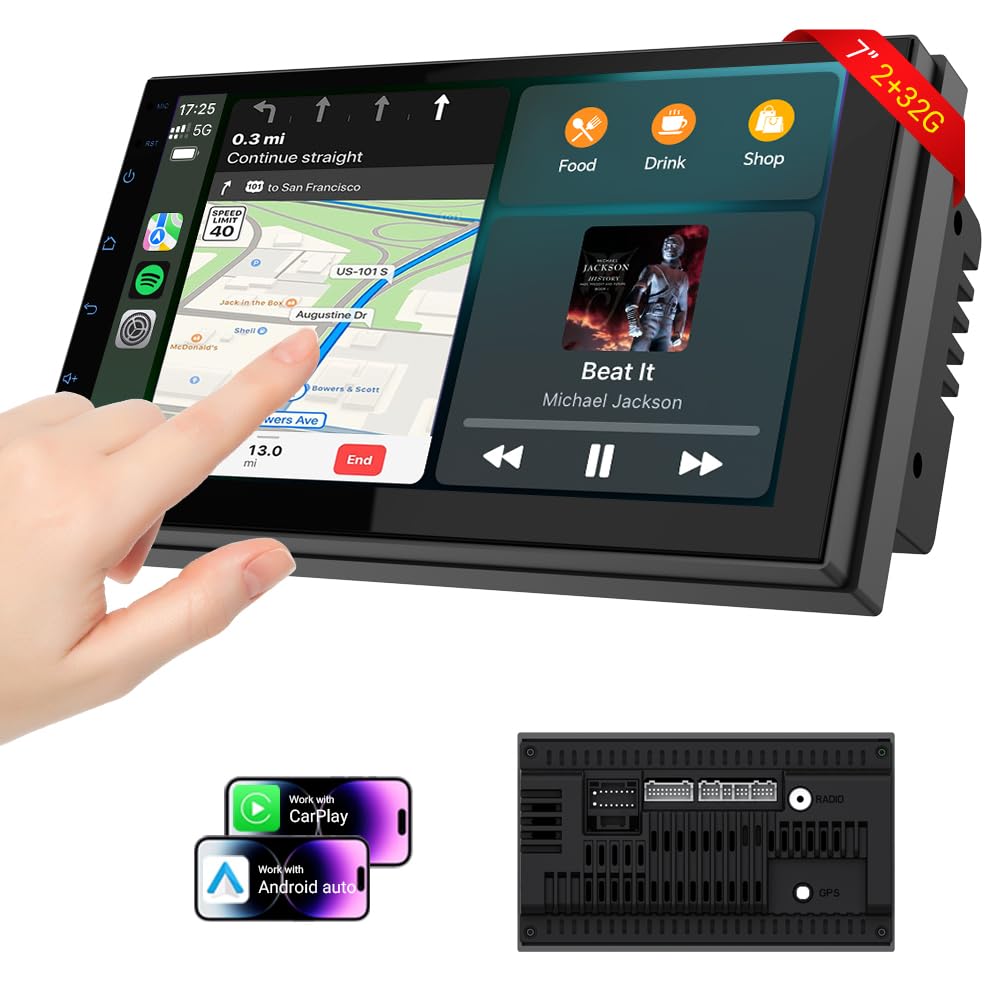Haudio 7 Inch Double Din Car Stereo with Wireless Apple CarPlay & Android Auto, 2+32G Android 13 Car Radio, Bluetooth, GPS Navigation, FM AM RDS, IPS Touchscreen, Backup Camera Ready
