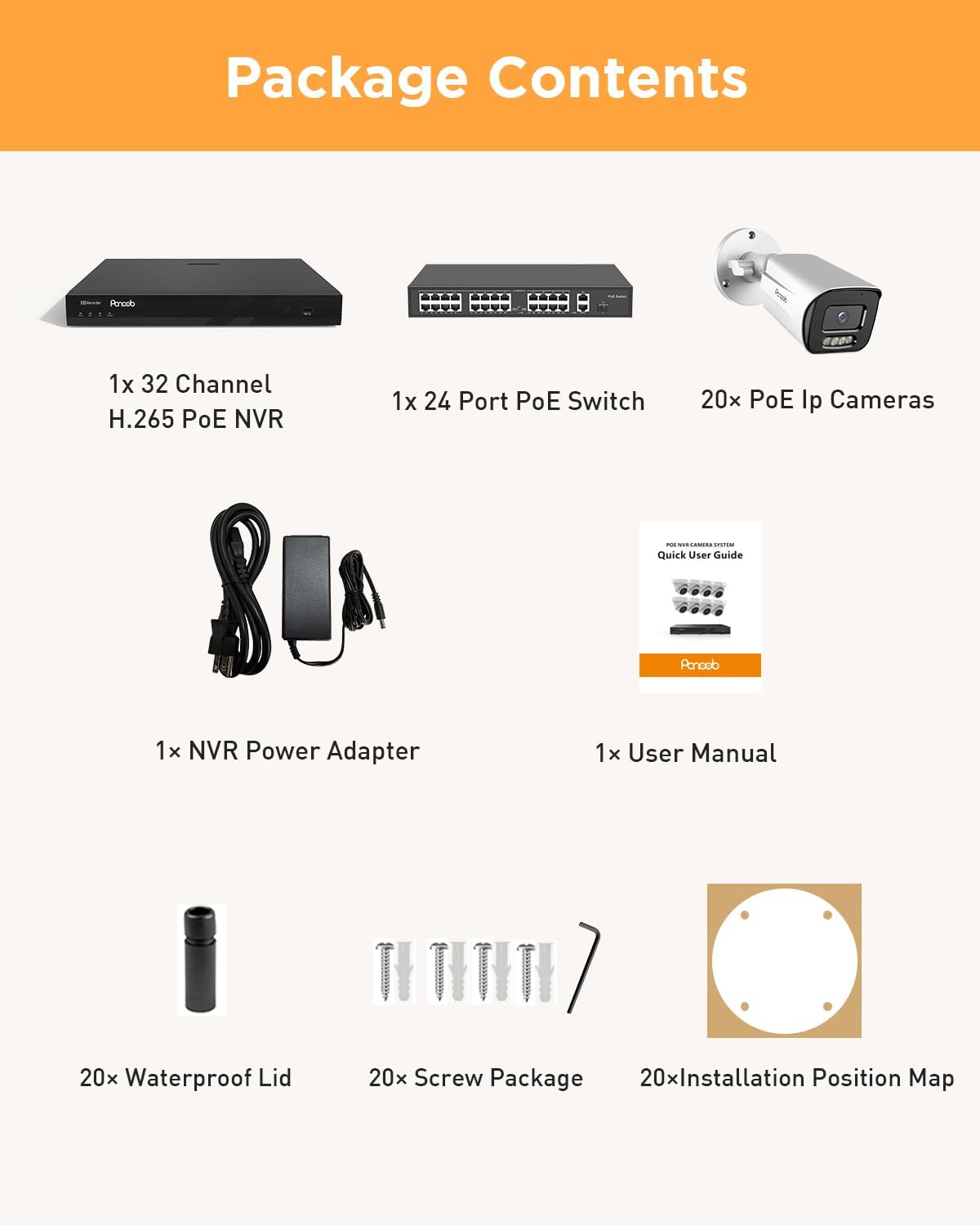 PoE 32 Channel Security Camera System with 8TB HDD, PB65A2032-5MD
