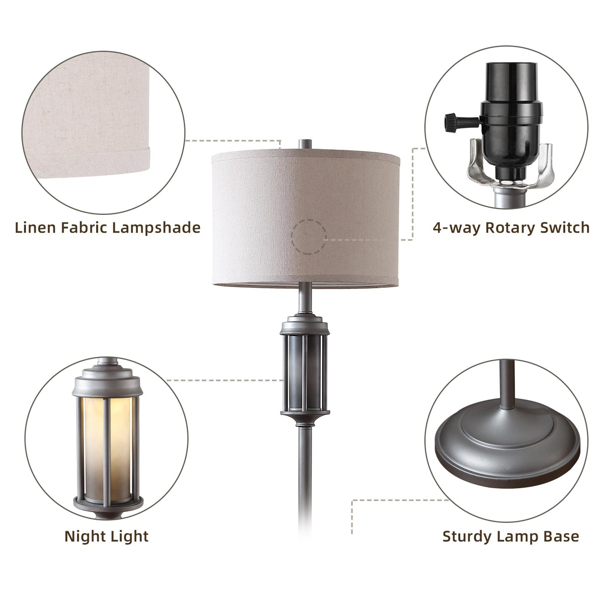 AIEAMPDO 65'' Farmhouse Floor Lamp for Living Room with 2 Light Sources