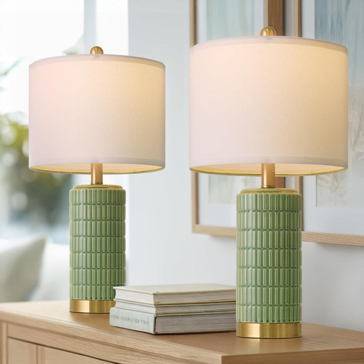 PoKat 20.75" Small Modern Ceramic Table Lamps Set of 2 for Bedroom, White