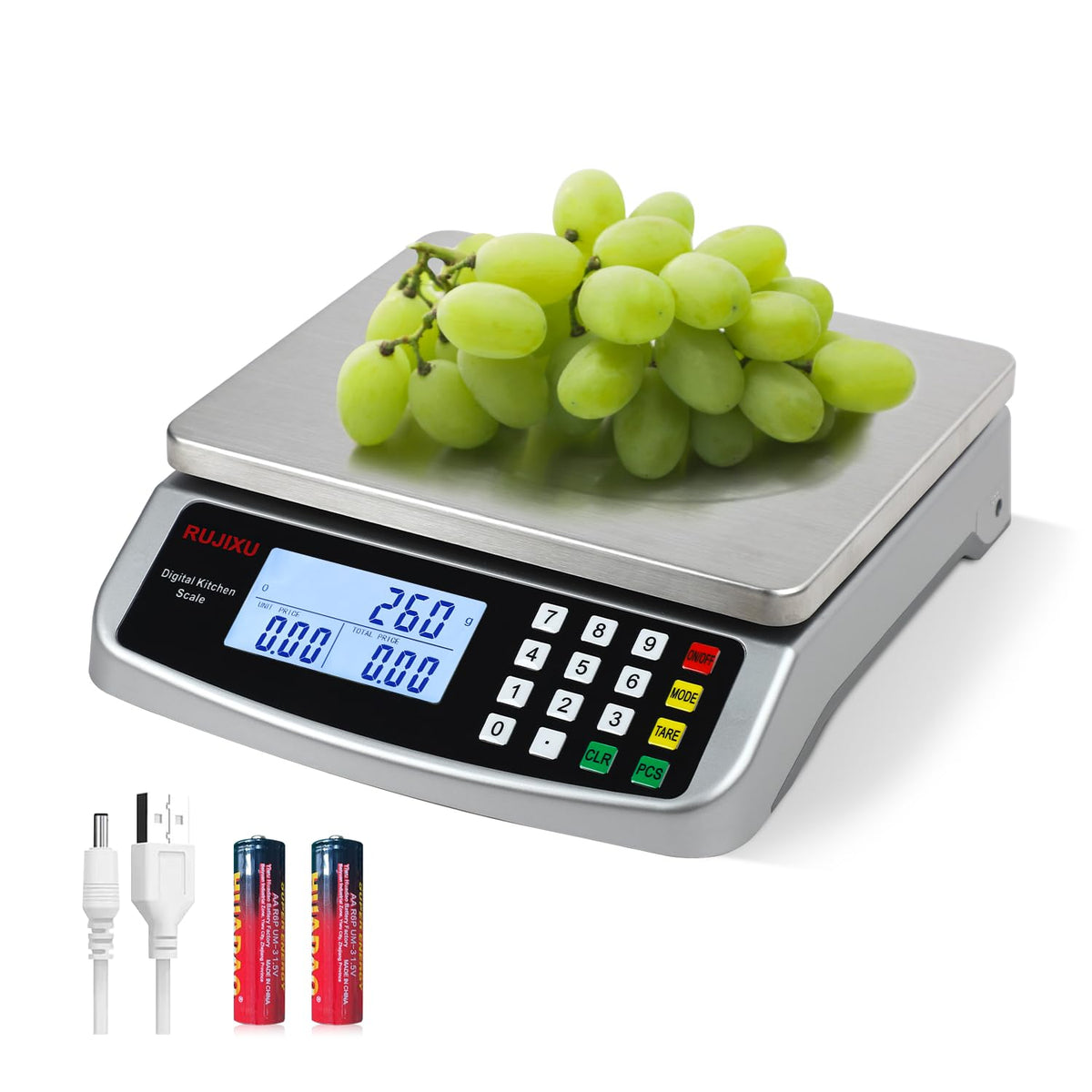 Large Digital Kitchen Scale 30KG Commercial Food Scale 66LB for Baking Bread Meat Stainless Steel Price Computing Scale LCD Display,Prep Counting Scale for Parts and Coins Adapter Included