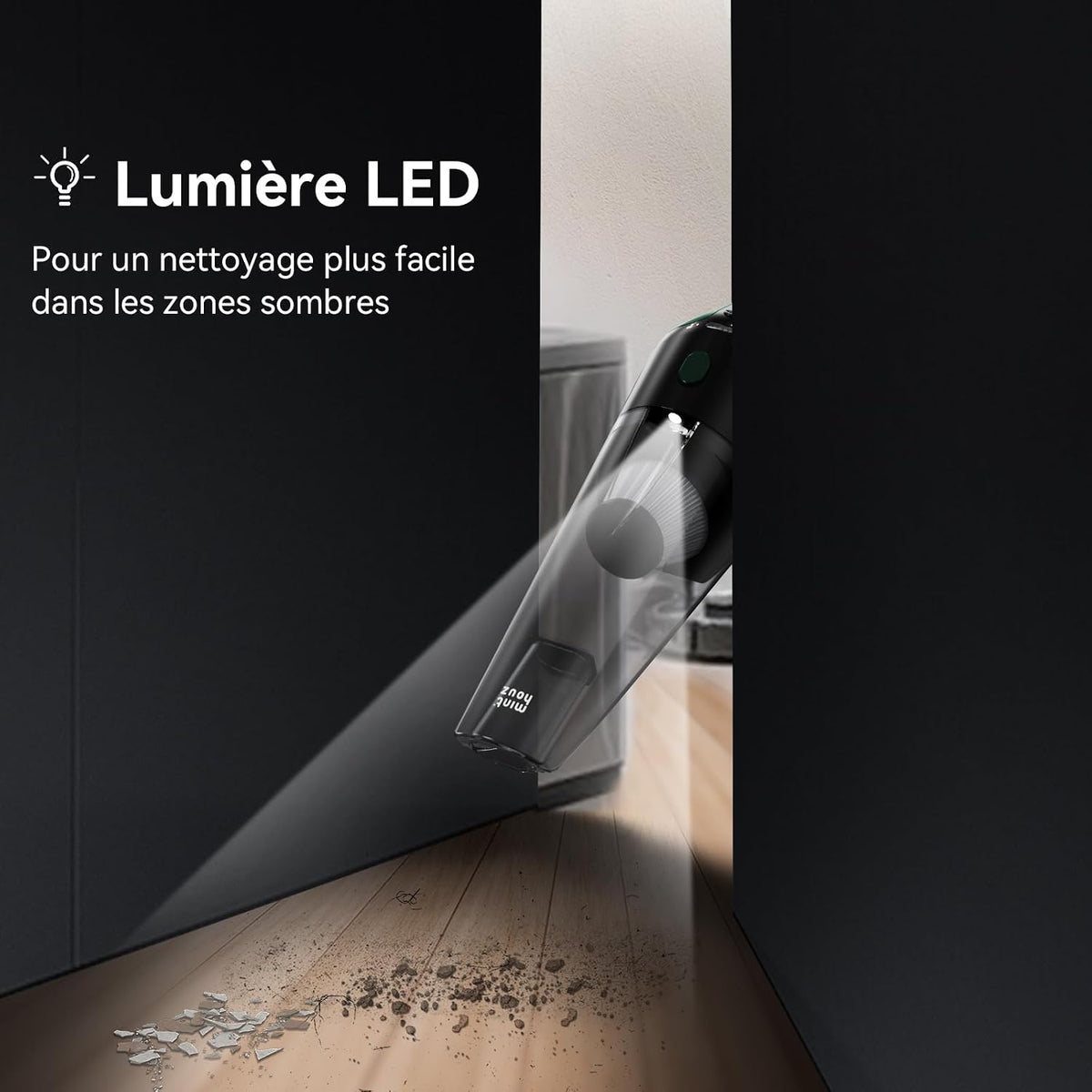 Minthouz Cordless Handheld Vacuum, 9700Pa Suction, LED Light, Charging Base