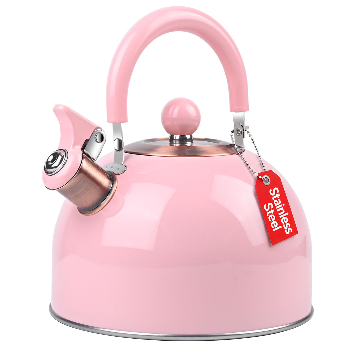 2.6 Quart Yellow Whistling Tea Kettle, Multiple Color Available, Stainless Steel Stovetop Teapot with Cool-Touch Handle, Loud Whistle, Induction Compatible for Gas, Electric & Glass Cooktops