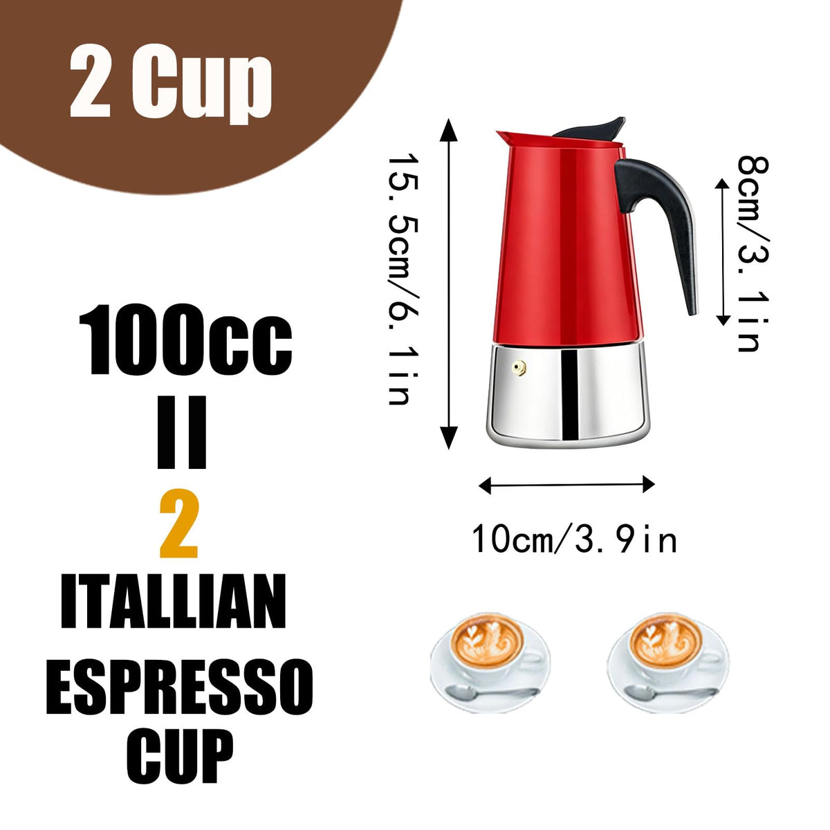 6 Cup Stovetop Espresso Maker Stainless Steel Moka Pot Stove Top Percolator Italian Coffee Makers Capable Mocha Greca Machine Cafe Classic Induction Cookers for Home and Camping 300ml 10oz
